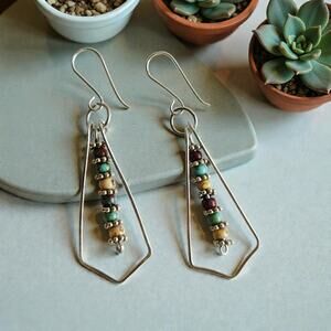 Handcrafted Silver Earrings with Multicolor Beads